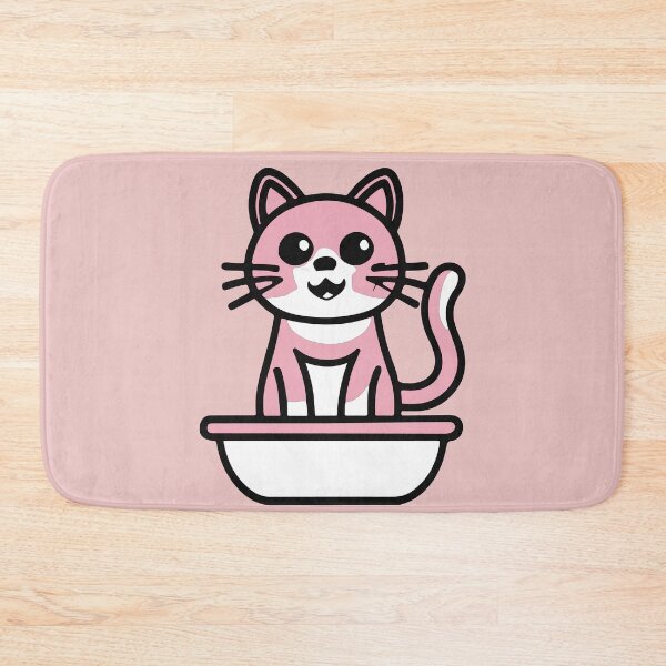 Item preview, cute and smiley pink cat sitting in its cat litter box designed and sold by The  Knick Knack Nook.
