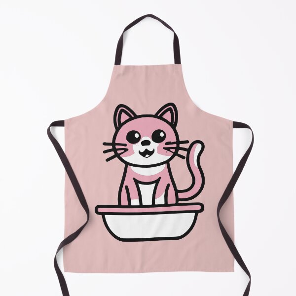 Item preview, cute and smiley pink cat sitting in its cat litter box designed and sold by The Knick Knack Nook.