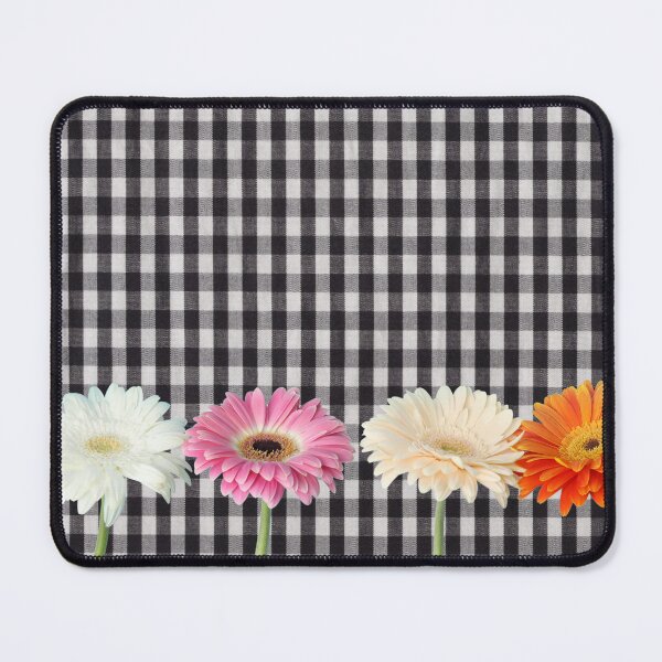 Item preview, Gerbera flowers on black gingham plaid designed and sold by Neeshki.