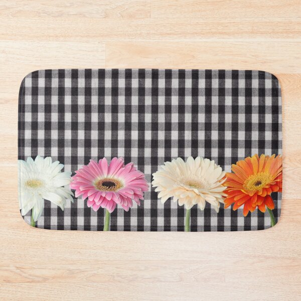 Item preview, Gerbera flowers on black gingham plaid designed and sold by Neeshki.