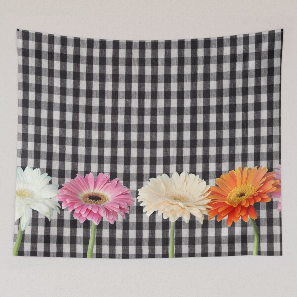Item preview, Gerbera flowers on black gingham plaid designed and sold by Neeshki.