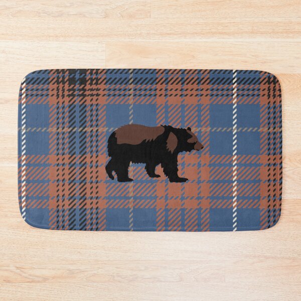 Item preview, Big Bear on Late Fall Walk By The River Brown and Blue Plaid designed and sold by GreenCarbon2112.