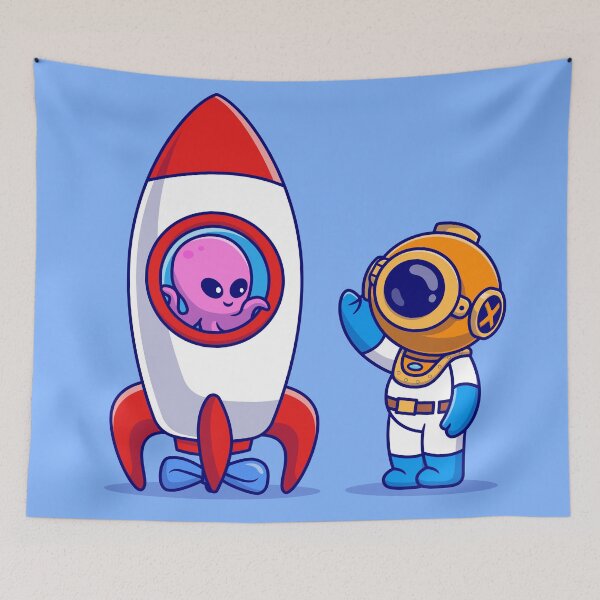 Item preview, Adventurous Duo: Cute Diver with Octopus Riding Rocket - Cartoon Vector Icon designed and sold by hjian8219.