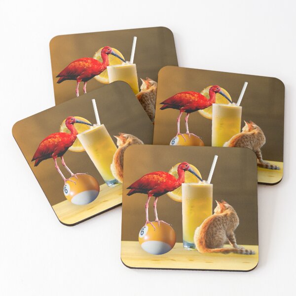 Item preview, Colorful Home Bar Decor: Orange You Glad Surreal Collage Art Print with Bird, Billiard Ball, and Cat designed and sold by GollyWillikers.