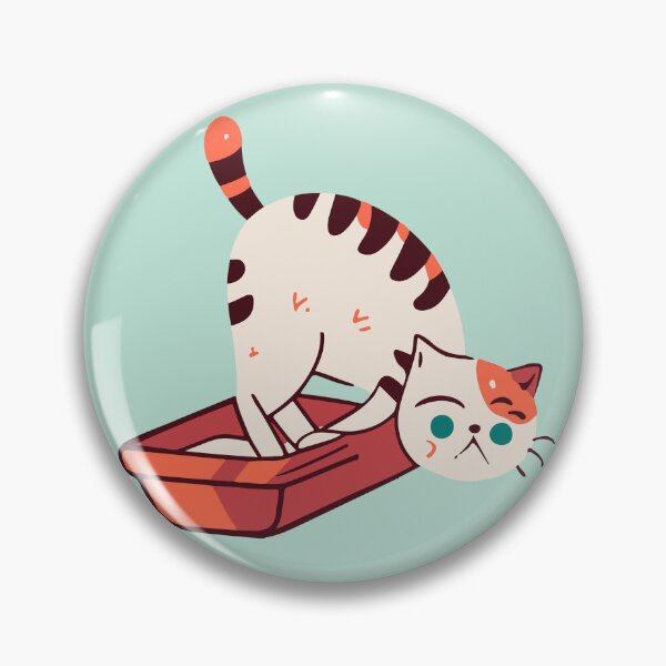 Item preview, cute and smiley black cat sitting in its cat litter box designed and sold by The  Knick Knack Nook.
