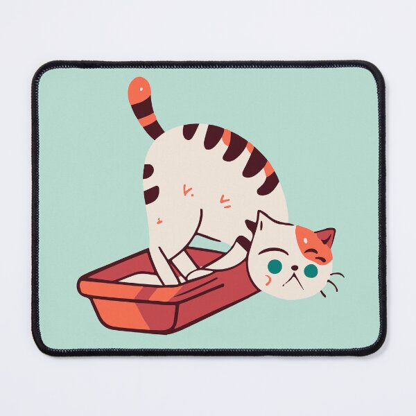 Item preview, cute and smiley black cat sitting in its cat litter box designed and sold by The  Knick Knack Nook.