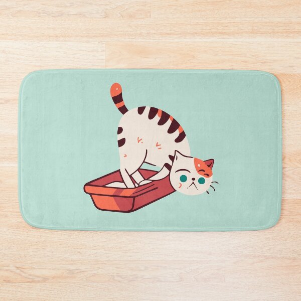 Item preview, cute and smiley black cat sitting in its cat litter box designed and sold by The  Knick Knack Nook.