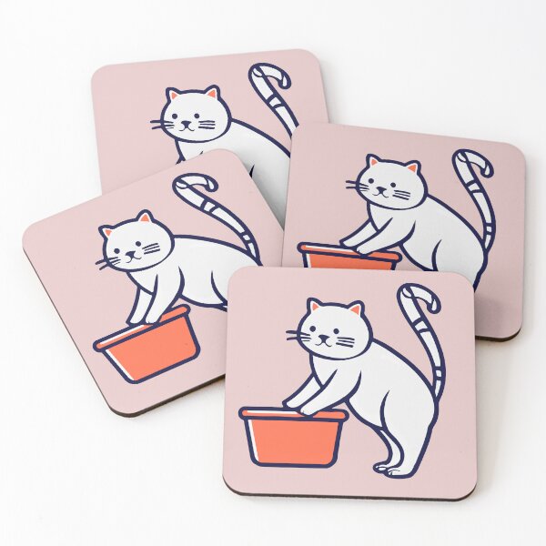 Item preview, cute and smiley black cat sitting in its cat litter box designed and sold by The  Knick Knack Nook.
