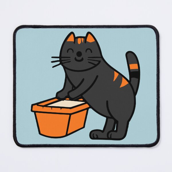 Item preview, cute and smiley black cat sitting in its cat litter box designed and sold by The  Knick Knack Nook.
