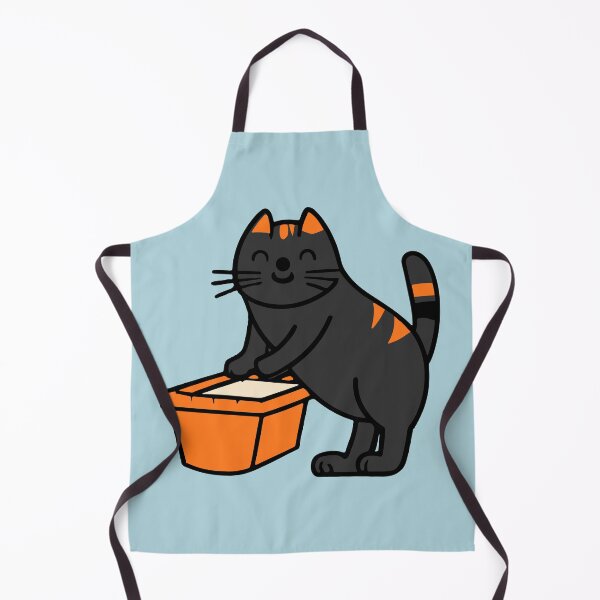 Item preview, cute and smiley black cat sitting in its cat litter box designed and sold by The Knick Knack Nook.
