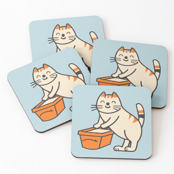 Item preview, cute and smiley black cat sitting in its cat litter box designed and sold by The  Knick Knack Nook.