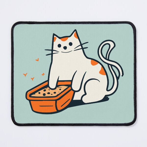 Item preview, cute and smiley black cat sitting in its cat litter box designed and sold by The Knick Knack Nook.