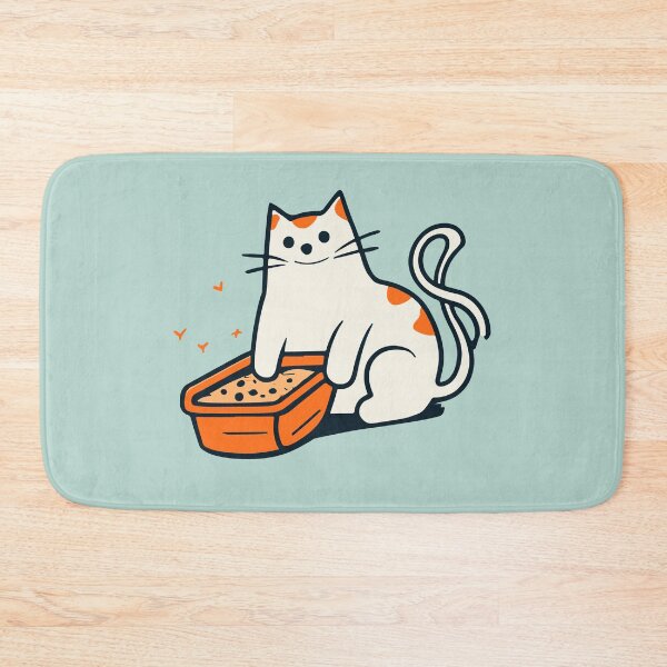 Item preview, cute and smiley black cat sitting in its cat litter box designed and sold by The  Knick Knack Nook.