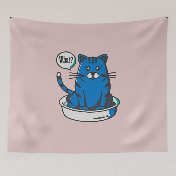 Item preview, cute and smiley black cat sitting in its cat litter box designed and sold by The  Knick Knack Nook.