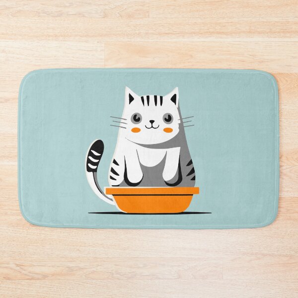Item preview, cute and smiley black cat sitting in its cat litter box designed and sold by The  Knick Knack Nook.
