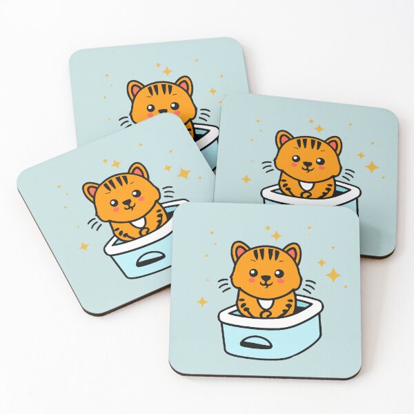 Item preview, cute and smiley black cat sitting in its cat litter box designed and sold by The  Knick Knack Nook.