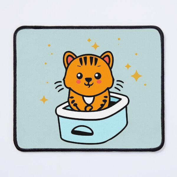 Item preview, cute and smiley black cat sitting in its cat litter box designed and sold by The  Knick Knack Nook.