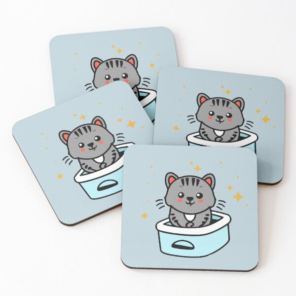 Item preview, cute and smiley black cat sitting in its cat litter box designed and sold by The  Knick Knack Nook.