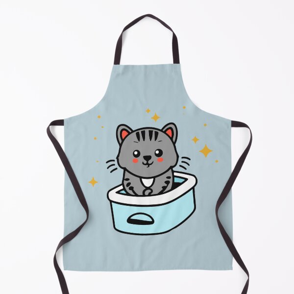 Item preview, cute and smiley black cat sitting in its cat litter box designed and sold by The Knick Knack Nook.