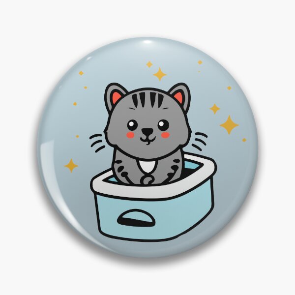 Item preview, cute and smiley black cat sitting in its cat litter box designed and sold by The  Knick Knack Nook.