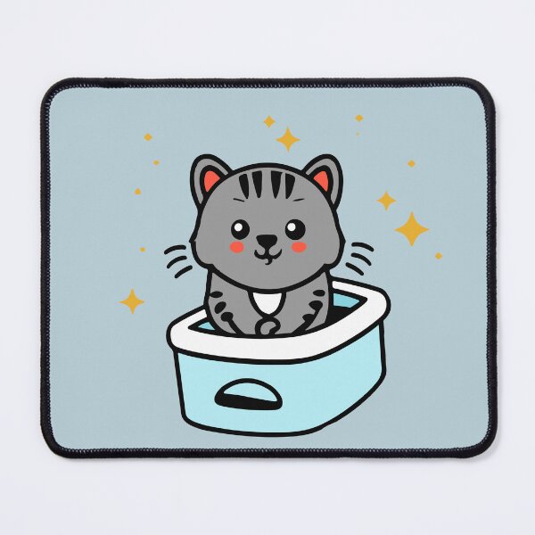 Item preview, cute and smiley black cat sitting in its cat litter box designed and sold by The  Knick Knack Nook.