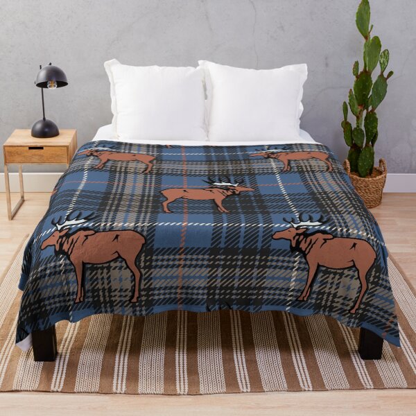 Item preview, Moose on Late Fall on the Lake Brown and Blue Plaid designed and sold by GreenCarbon2112.