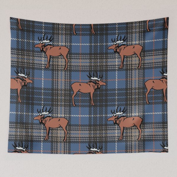 Item preview, Moose on Late Fall on the Lake Brown and Blue Plaid designed and sold by GreenCarbon2112.