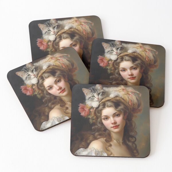 Item preview, Rococo Elegance: Girl and Cat's Playful Harmony designed and sold by DeenaDee.