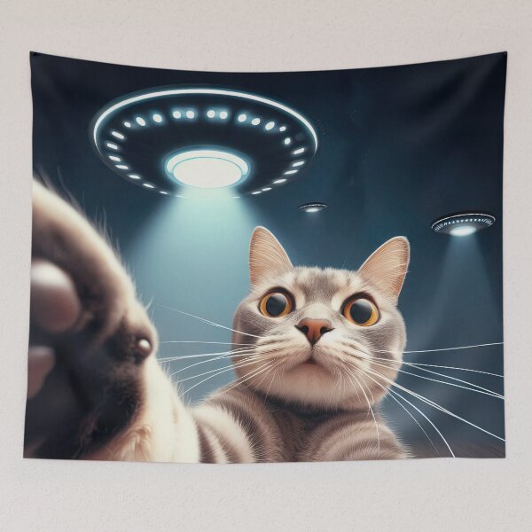 Item preview,  funny cat selfie with ufo designed and sold by ururuty.
