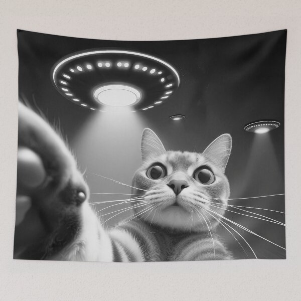 Item preview, funny cat selfie with ufo designed and sold by ururuty.