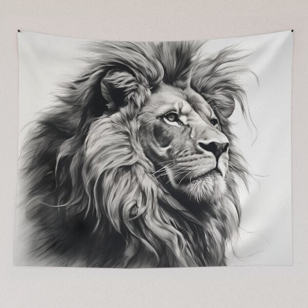 Item preview, gray scale pencil sketch of a lion designed and sold by dcrc.