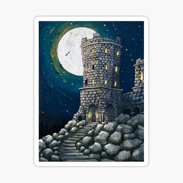 Aperçu de l'œuvre Château de Pleine Lune sur une Colline créée et vendue par KittyLipskiArt.