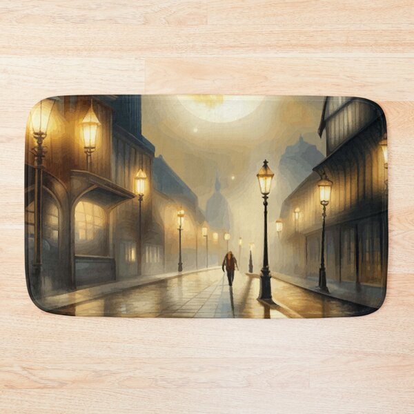 Item preview, Moonlight Night Cityscape with Lone Traveler designed and sold by Vicky Brago-Mitchell®.