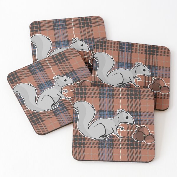 Item preview, Gray Squirrels Gathering Acorns on Crunchy Brown Late Fall Leaves Plaid designed and sold by GreenCarbon2112.
