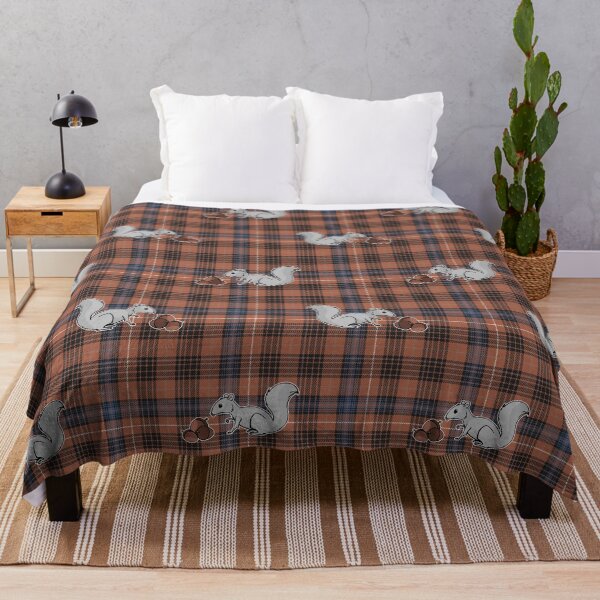 Item preview, Gray Squirrels Gathering Acorns on Crunchy Brown Late Fall Leaves Plaid designed and sold by GreenCarbon2112.