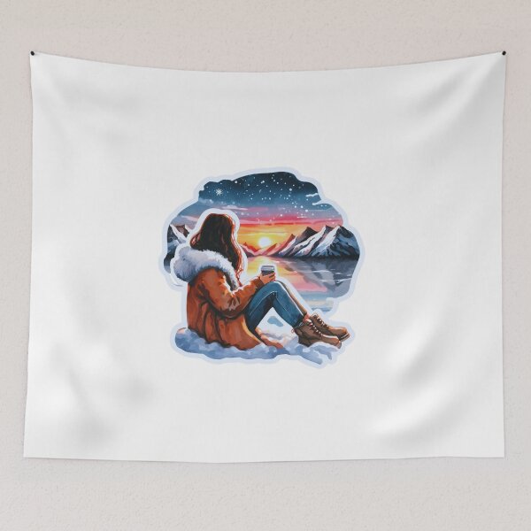 Item preview, A woman watching the sunset on a cold day. designed and sold by IguaranDesign.