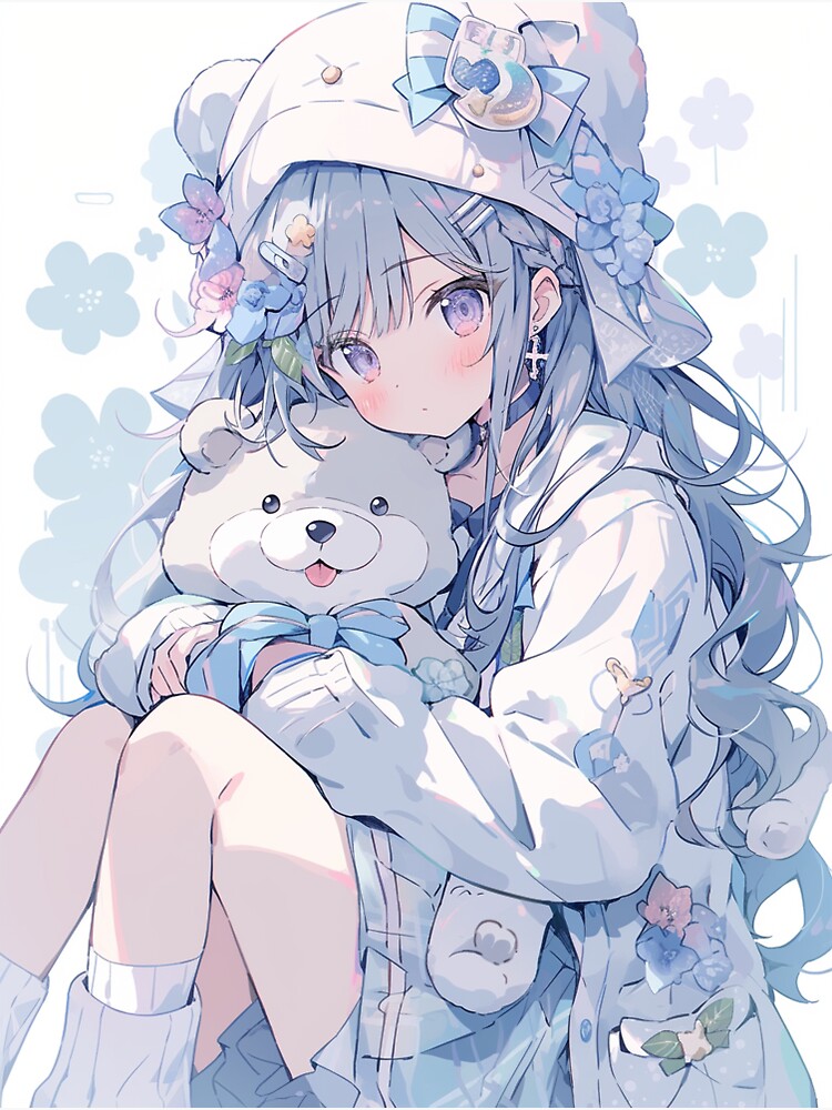 Anime Girl Personalised Bear Hoodie Kawaii Anime Girl With A Teddy