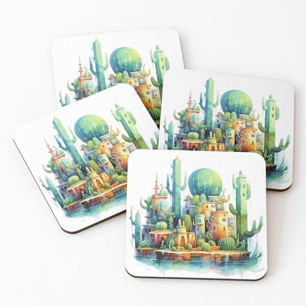 Item preview, Fantasy Cactus Town Watercolor designed and sold by KitsuneYin.