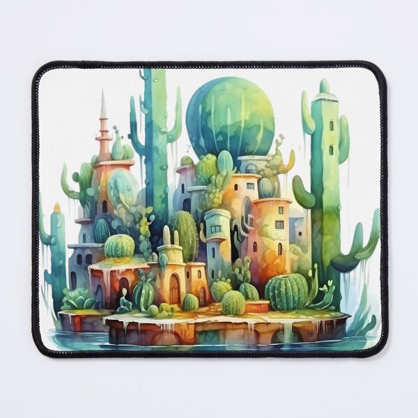Item preview, Fantasy Cactus Town Watercolor designed and sold by KitsuneYin.