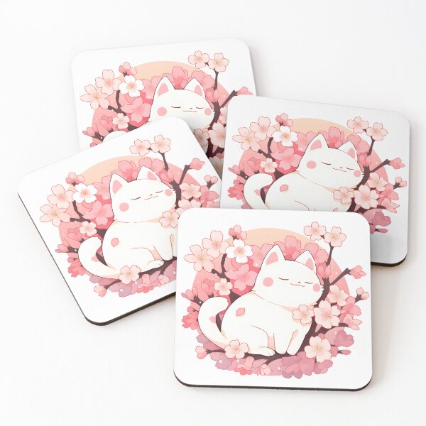 Item preview, Cute White Cat with Sakura Floral Background  designed and sold by Sereneluna.