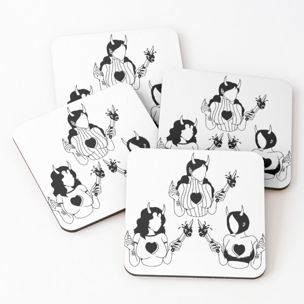 Item preview, demon goth girls stabbing hearts with knifes designed and sold by BrontesWhimsyStore.