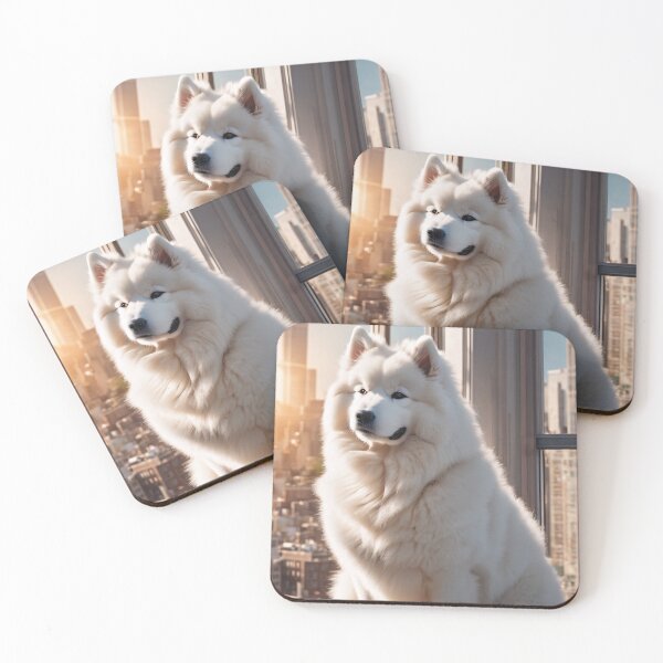 Item preview, Sunlit Samoyeds Cityscape Perch designed and sold by Lily Summers.