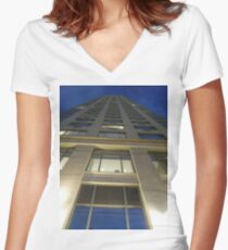 New York, Manhattan, Brooklyn, New York City, architecture, street, building, tree, car, pedestrians, day, night, nightlight, house, condominium,  Women's Fitted V-Neck T-Shirt