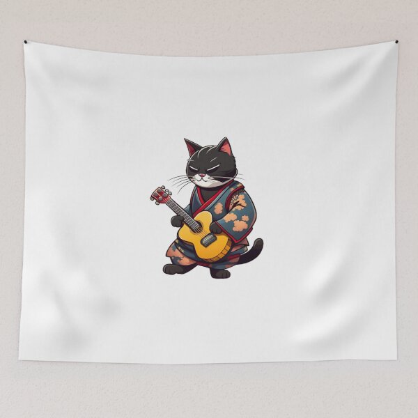 Item preview,  Cute black Cat guitar samurai japan designed and sold by KorArtStudio.