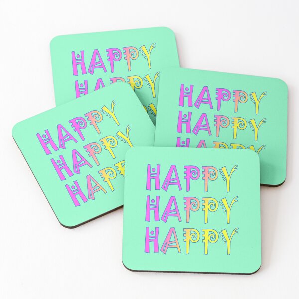 Item preview, HAPPY, HAPPY, HAPPY, Pink, through to Yellow, with Blue Outline designed and sold by AASparksDesigns.