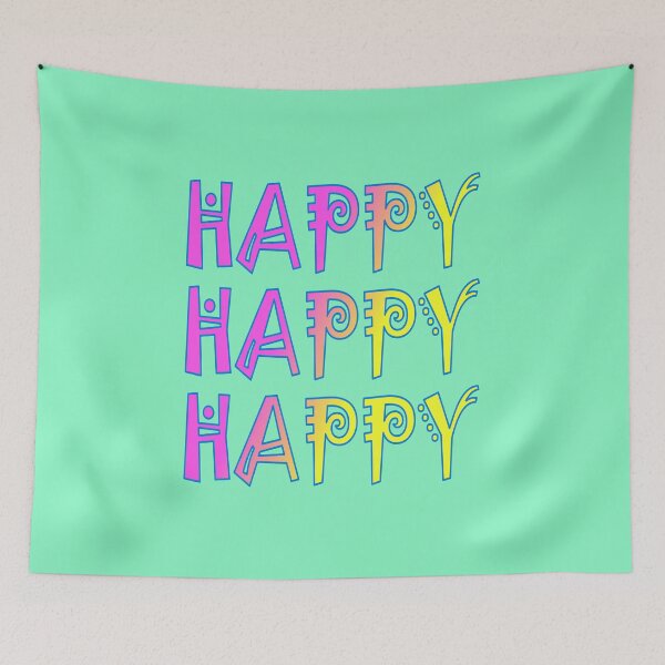 Item preview, HAPPY, HAPPY, HAPPY, Pink, through to Yellow, with Blue Outline designed and sold by AASparksDesigns.