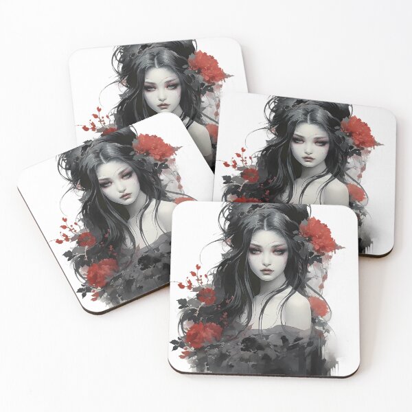 Item preview, A girl with red flowers and vampire costume for Halloween designed and sold by Eastbavin.