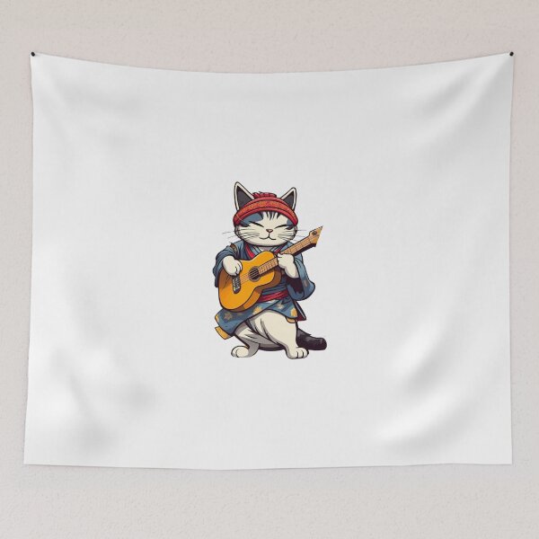 Item preview, Kitten cat guitar samurai japan designed and sold by KorArtStudio.