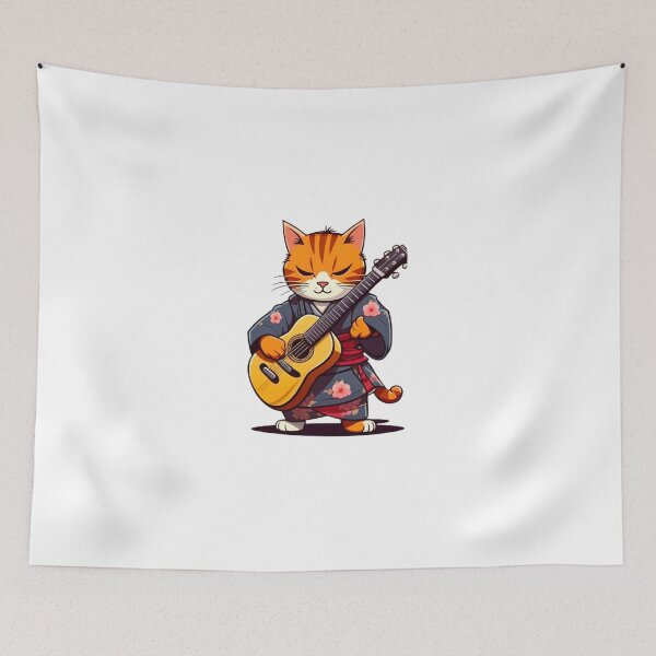 Item preview, Orange cat guitar samurai japan designed and sold by KorArtStudio.