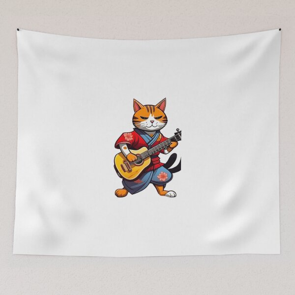 Item preview, Cute orange cat guitar samurai japan designed and sold by KorArtStudio.